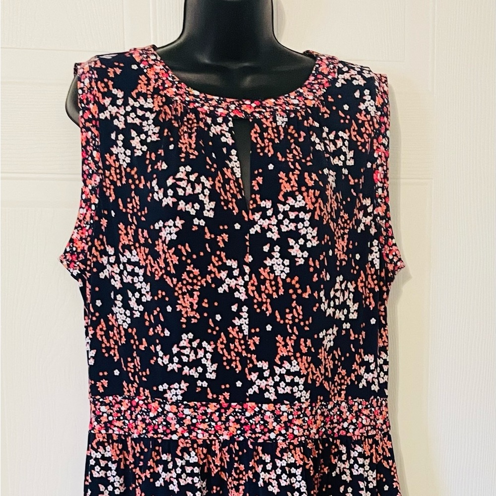 Michael Kors Dress Sleeveless Floral Tiered Black Pink Floral Design Size 0X Zip